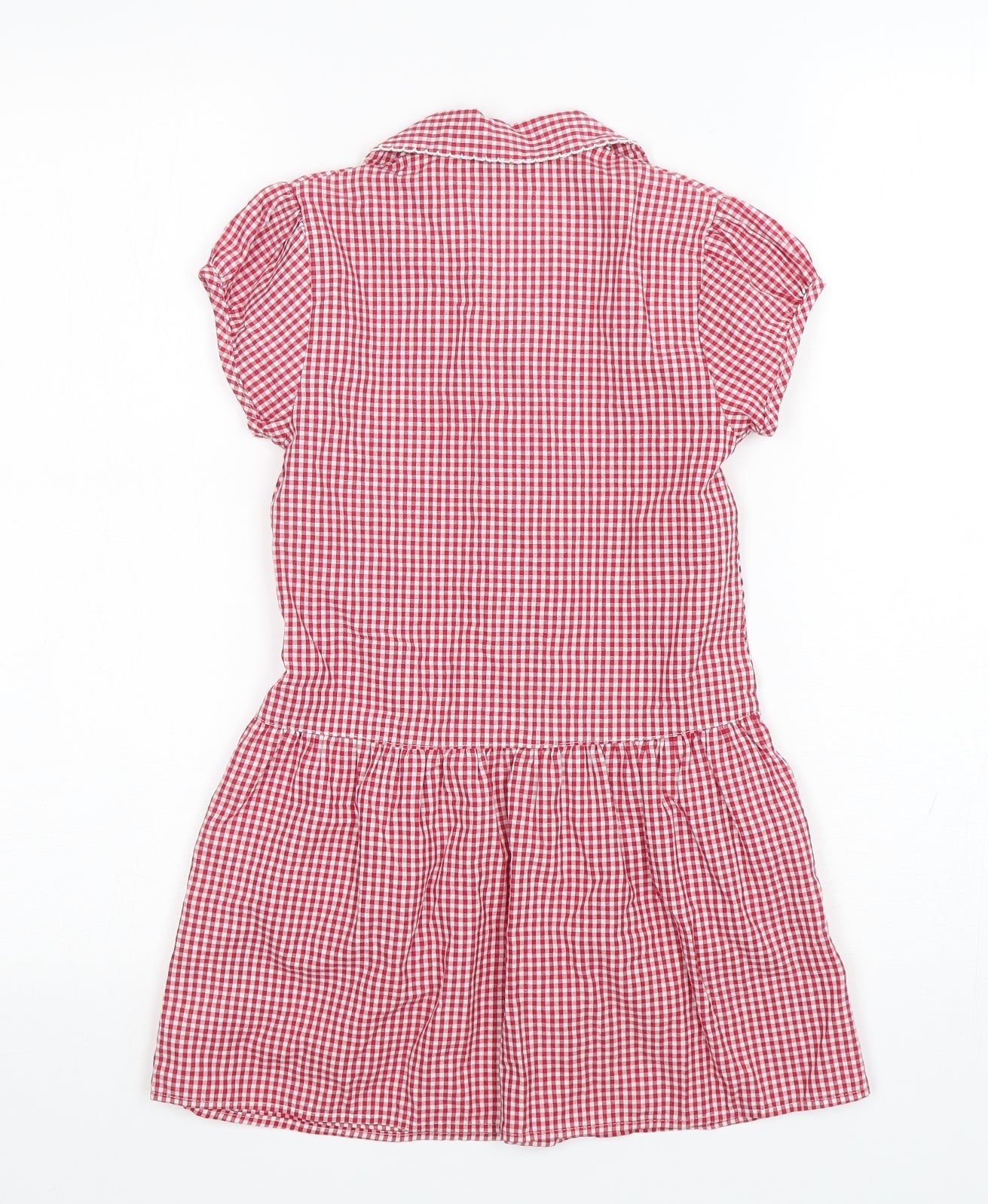 Marks and Spencer Girls Red Check Cotton A-Line  Size 4-5 Years  Collared  - School Wear