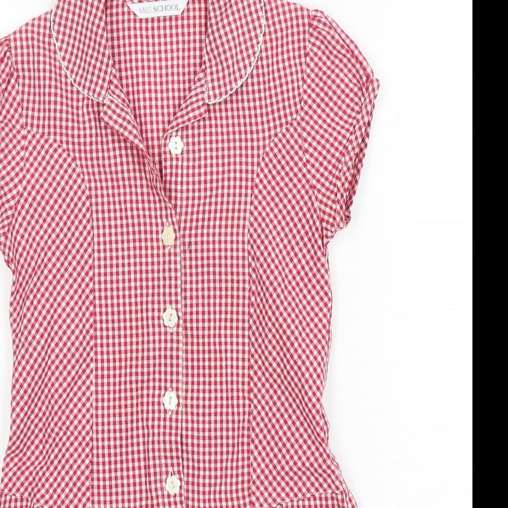 Marks and Spencer Girls Red Check Cotton A-Line  Size 4-5 Years  Collared  - School Wear