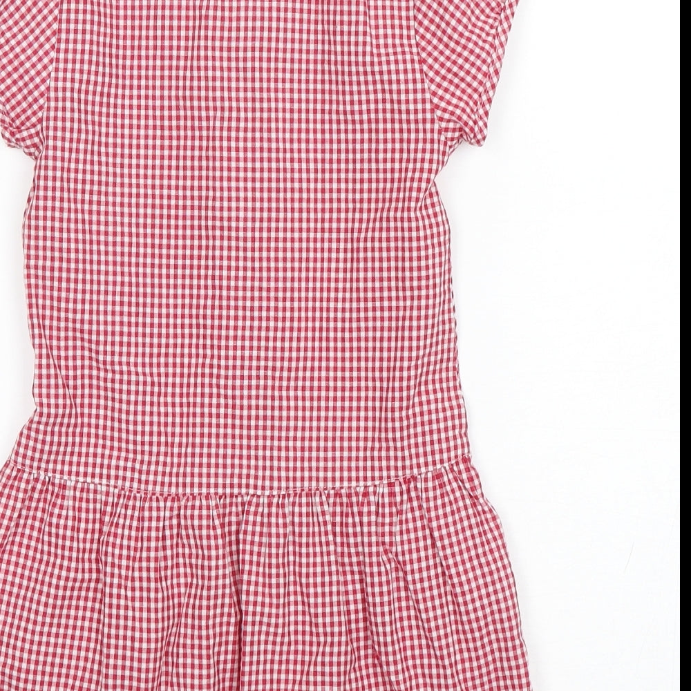 Marks and Spencer Girls Red Check Cotton A-Line  Size 4-5 Years  Collared  - School Wear