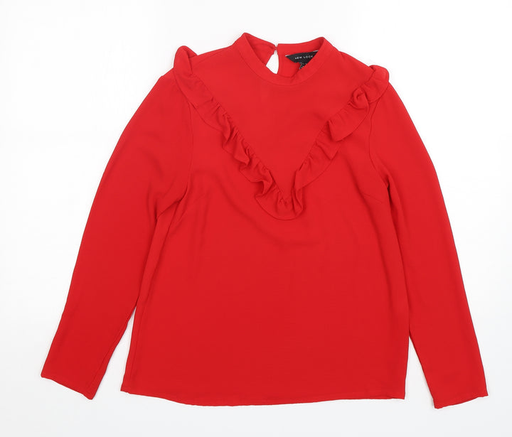New Look Womens Red  Polyester Basic Blouse Size 8 Round Neck