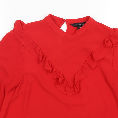 New Look Womens Red  Polyester Basic Blouse Size 8 Round Neck