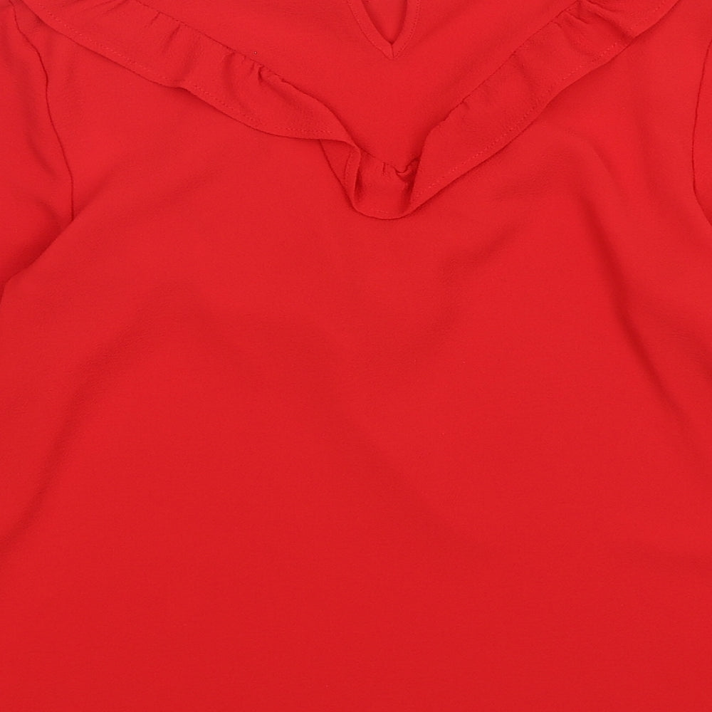 New Look Womens Red  Polyester Basic Blouse Size 8 Round Neck