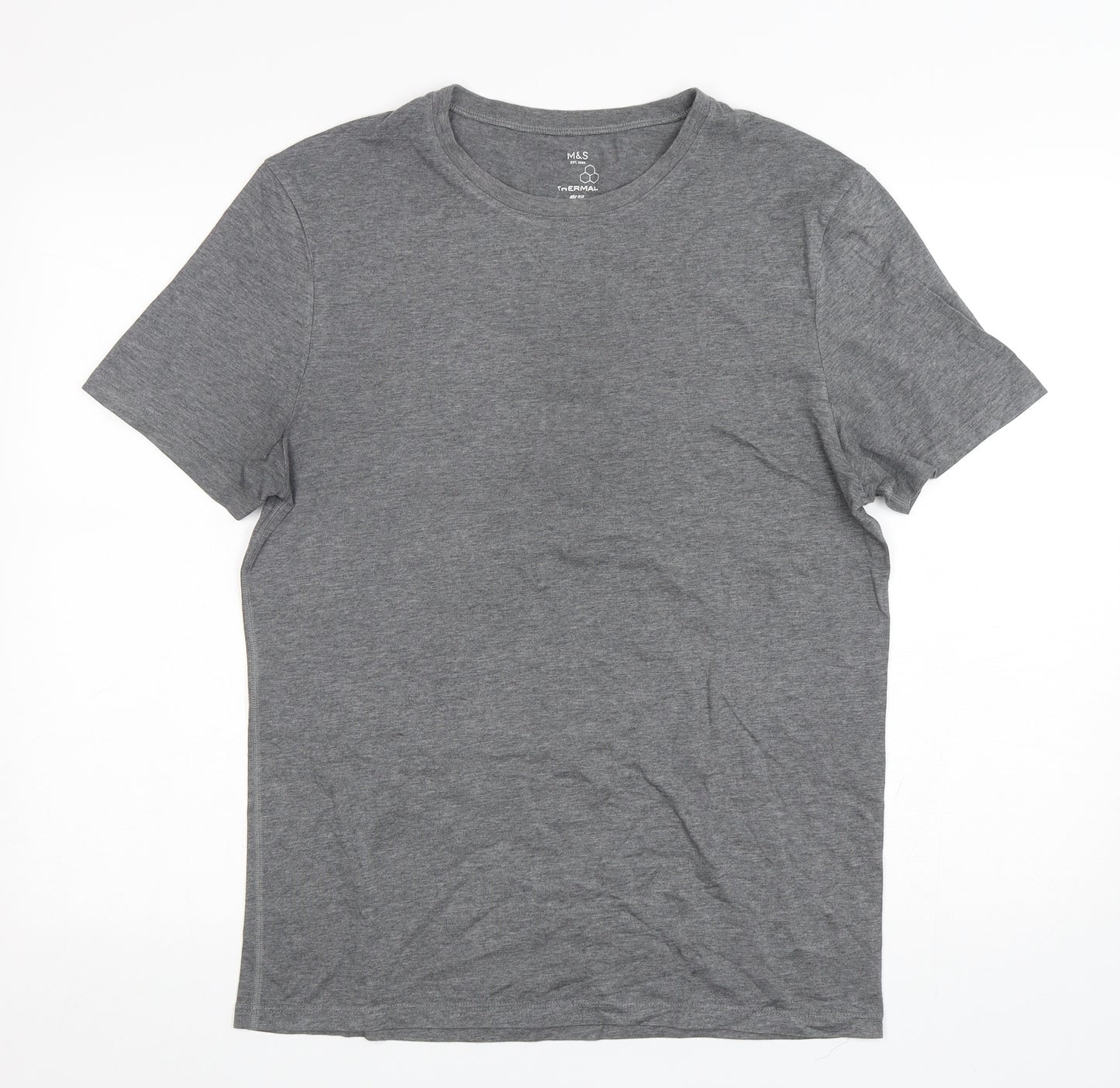 Marks and Spencer Mens Grey  Polyester  T-Shirt Size M Round Neck