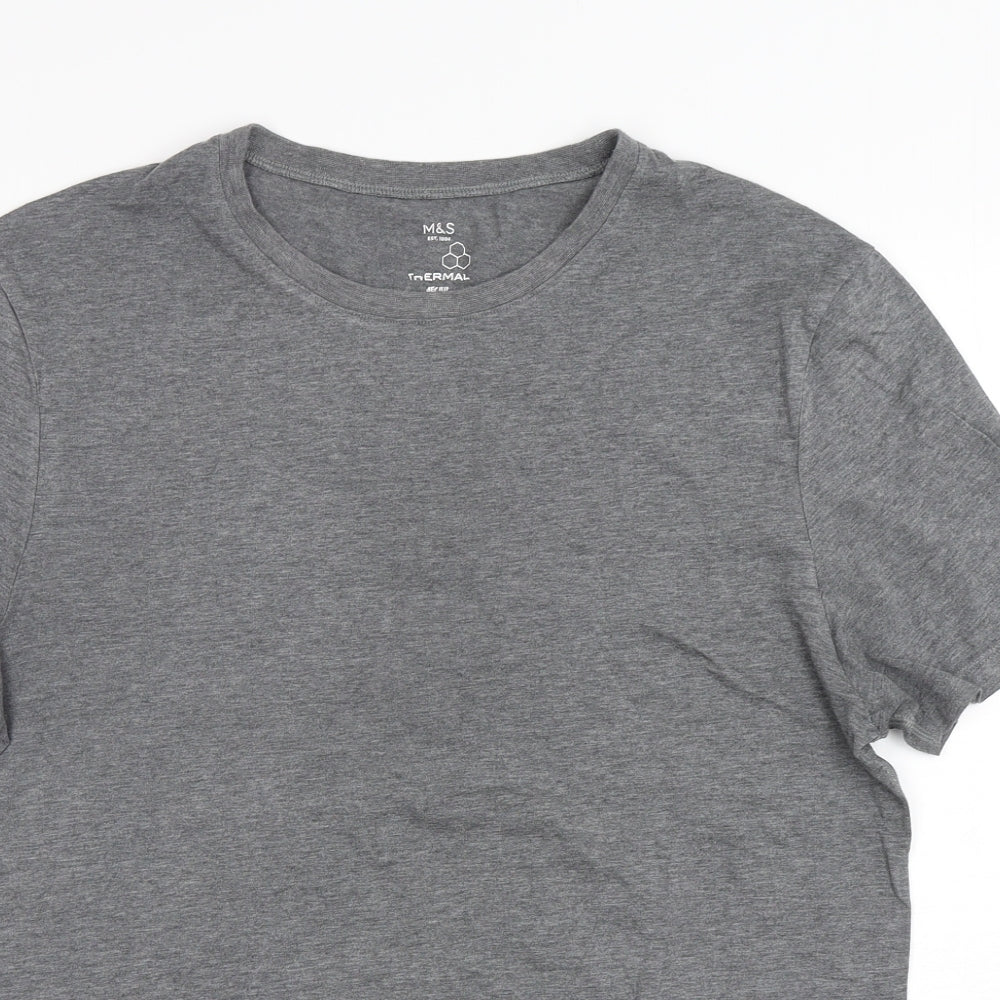 Marks and Spencer Mens Grey  Polyester  T-Shirt Size M Round Neck