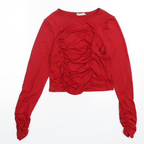 Heart & Hips  Womens Red  Polyester Cropped T-Shirt Size M Round Neck