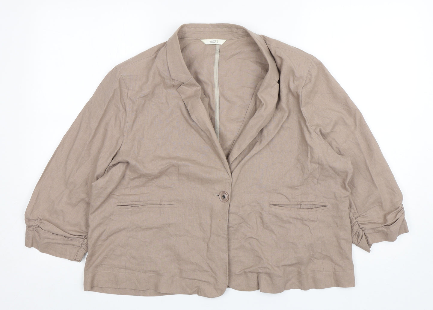 Marks and Spencer Womens Beige  Linen Jacket Blazer Size 18