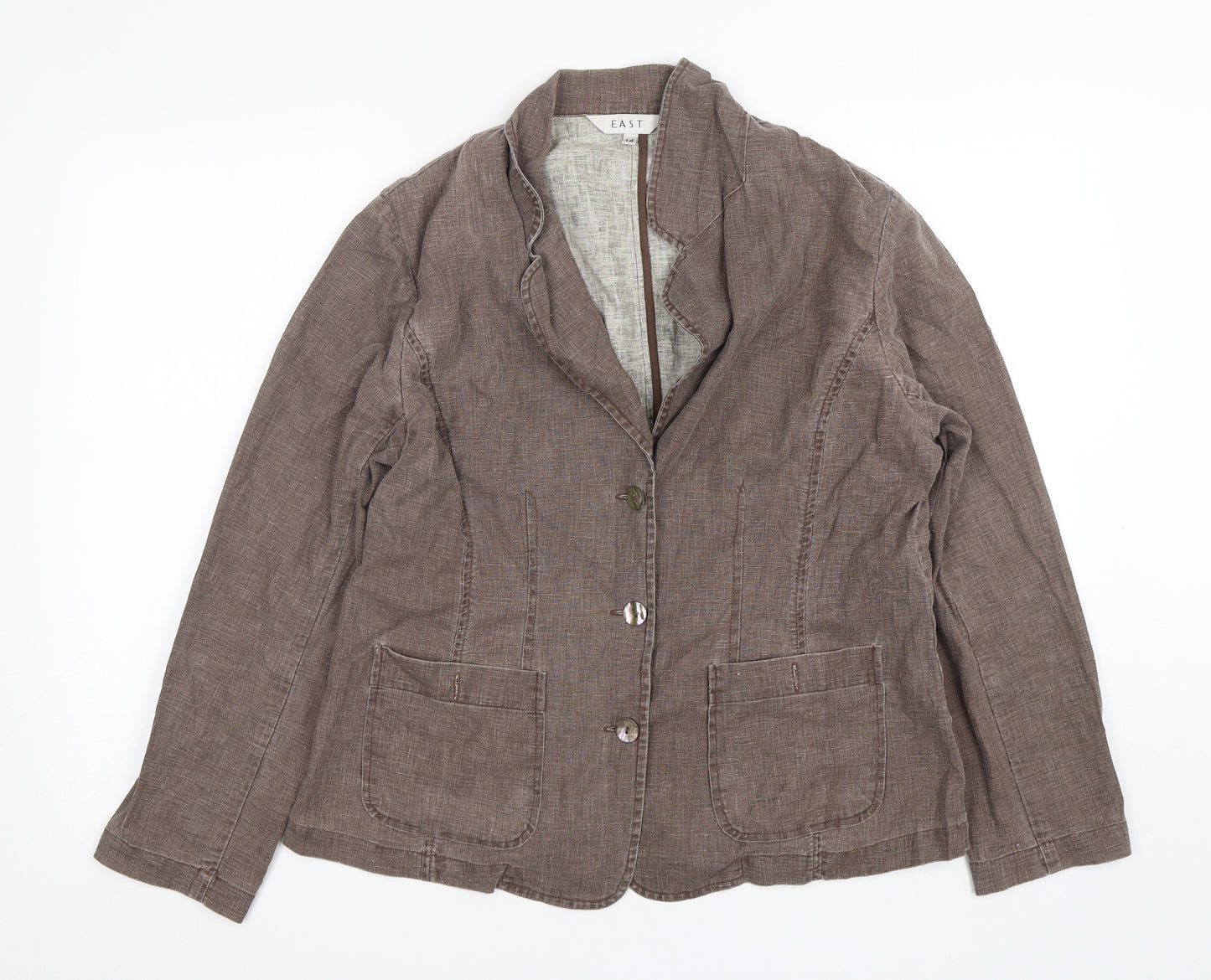 EAST Womens Brown  Cotton Jacket Blazer Size 14
