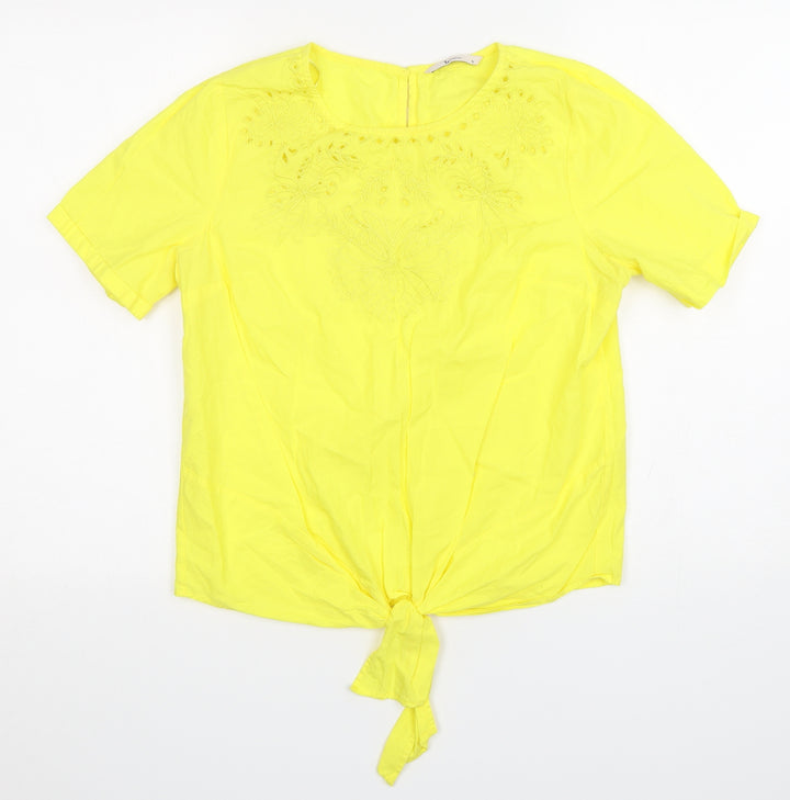 TU Womens Yellow  Cotton Basic T-Shirt Size 10 Round Neck