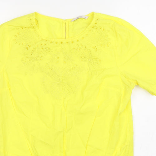 TU Womens Yellow  Cotton Basic T-Shirt Size 10 Round Neck