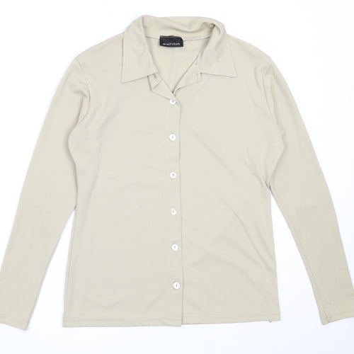 Exhibit Womens Beige  Polyester Basic Button-Up Size M Collared