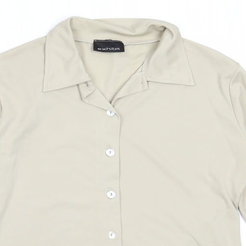 Exhibit Womens Beige  Polyester Basic Button-Up Size M Collared