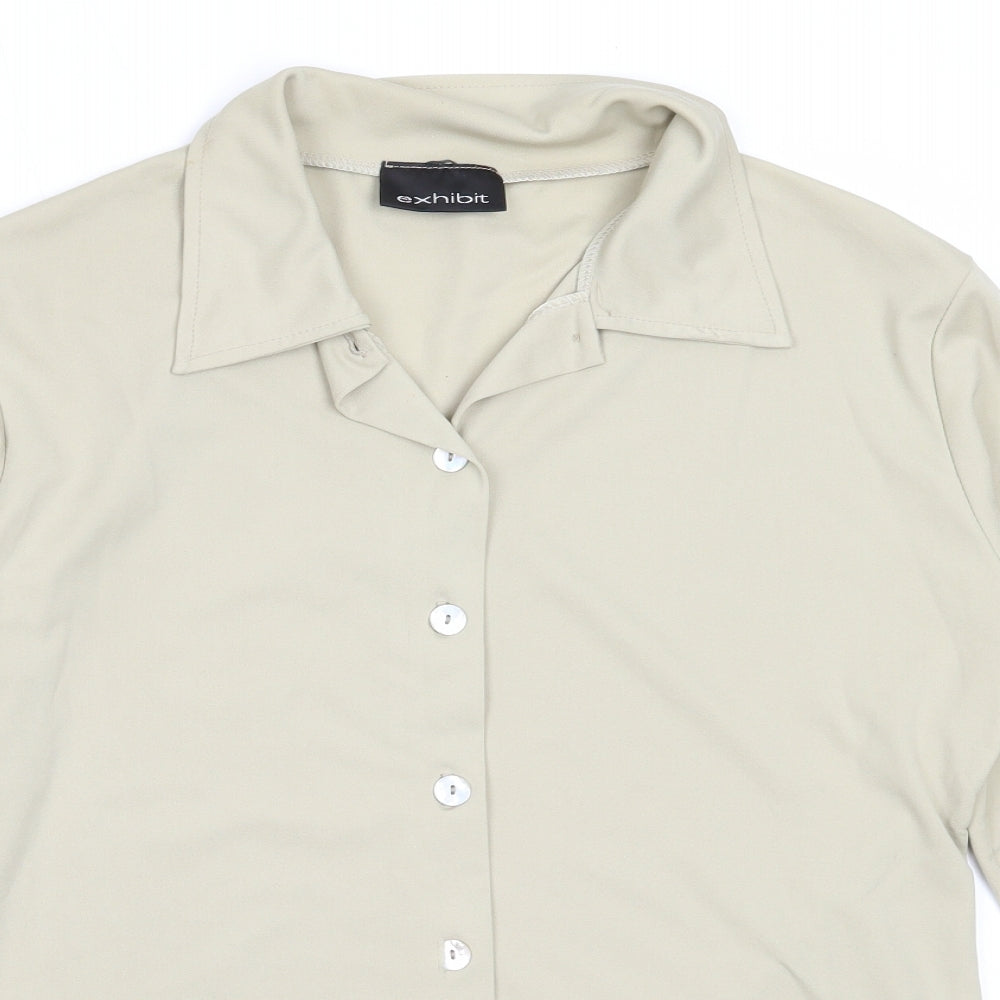 Exhibit Womens Beige  Polyester Basic Button-Up Size M Collared