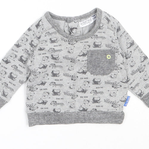 Dirkje Boys Grey  Cotton Pullover Jumper Size 0-3 Months   - animal pattern