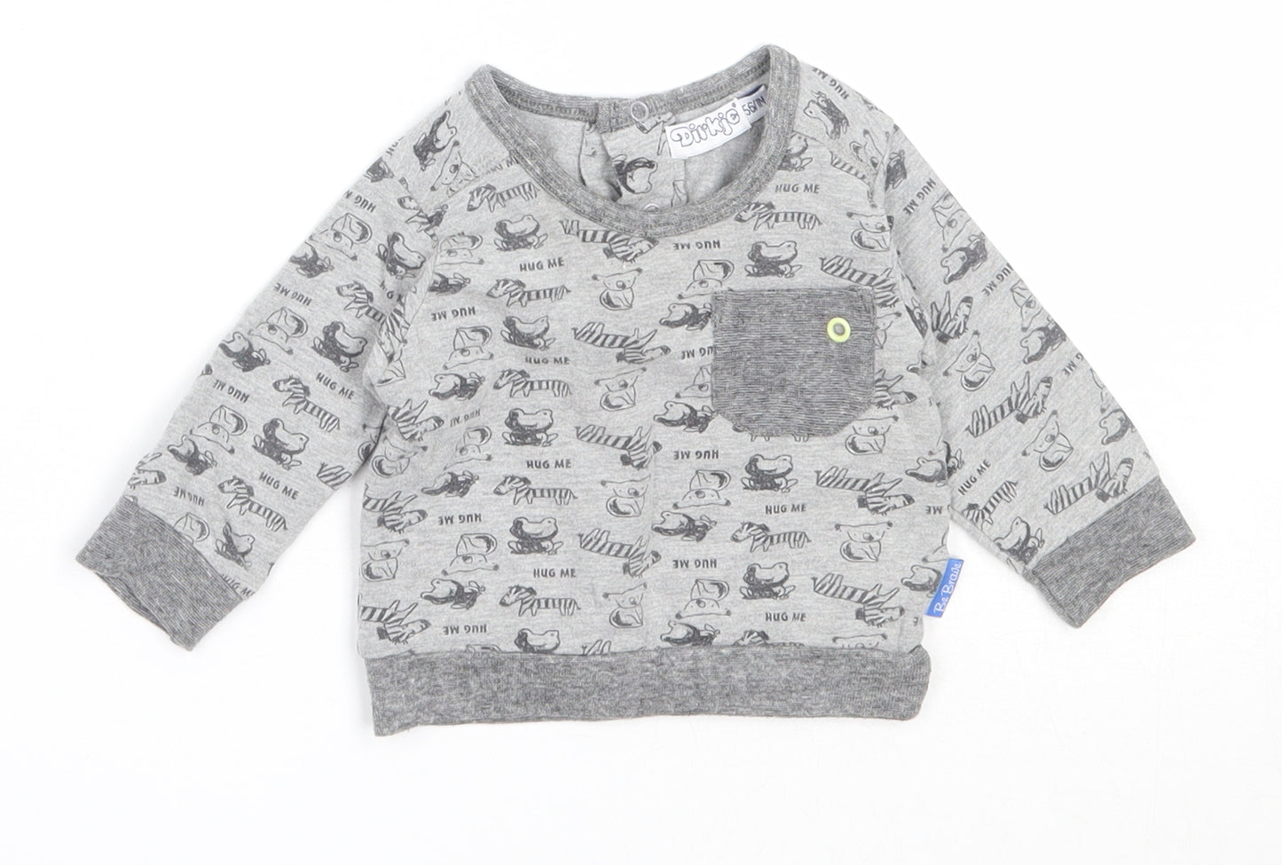 Dirkje Boys Grey  Cotton Pullover Jumper Size 0-3 Months   - animal pattern