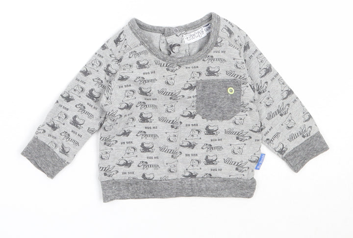 Dirkje Boys Grey  Cotton Pullover Jumper Size 0-3 Months   - animal pattern