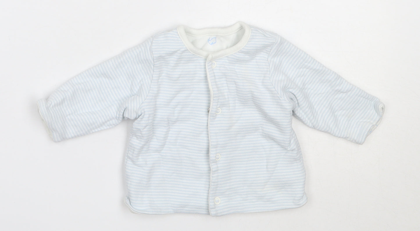 Marks and Spencer Boys Blue Striped Cotton Cardigan Jumper Size 0-3 Months