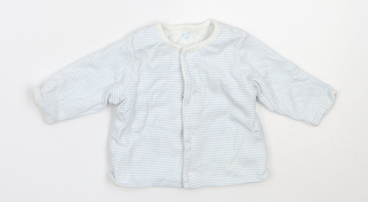 Marks and Spencer Boys Blue Striped Cotton Cardigan Jumper Size 0-3 Months