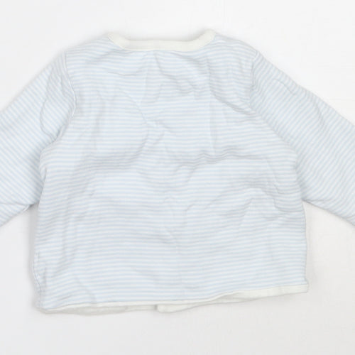 Marks and Spencer Boys Blue Striped Cotton Cardigan Jumper Size 0-3 Months