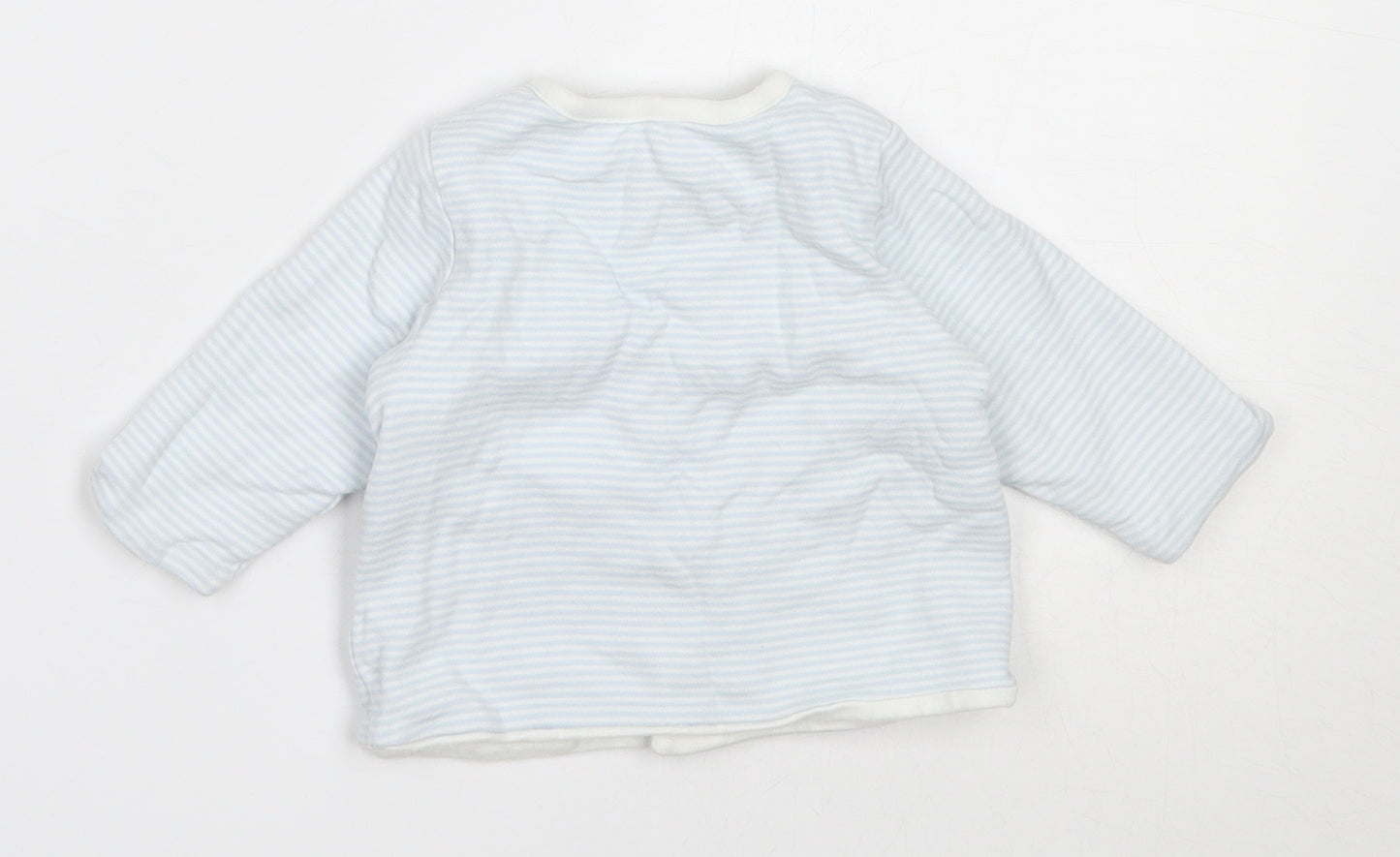 Marks and Spencer Boys Blue Striped Cotton Cardigan Jumper Size 0-3 Months