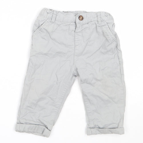Marks and Spencer Boys Grey  Cotton Capri Trousers Size 9-12 Months  Button