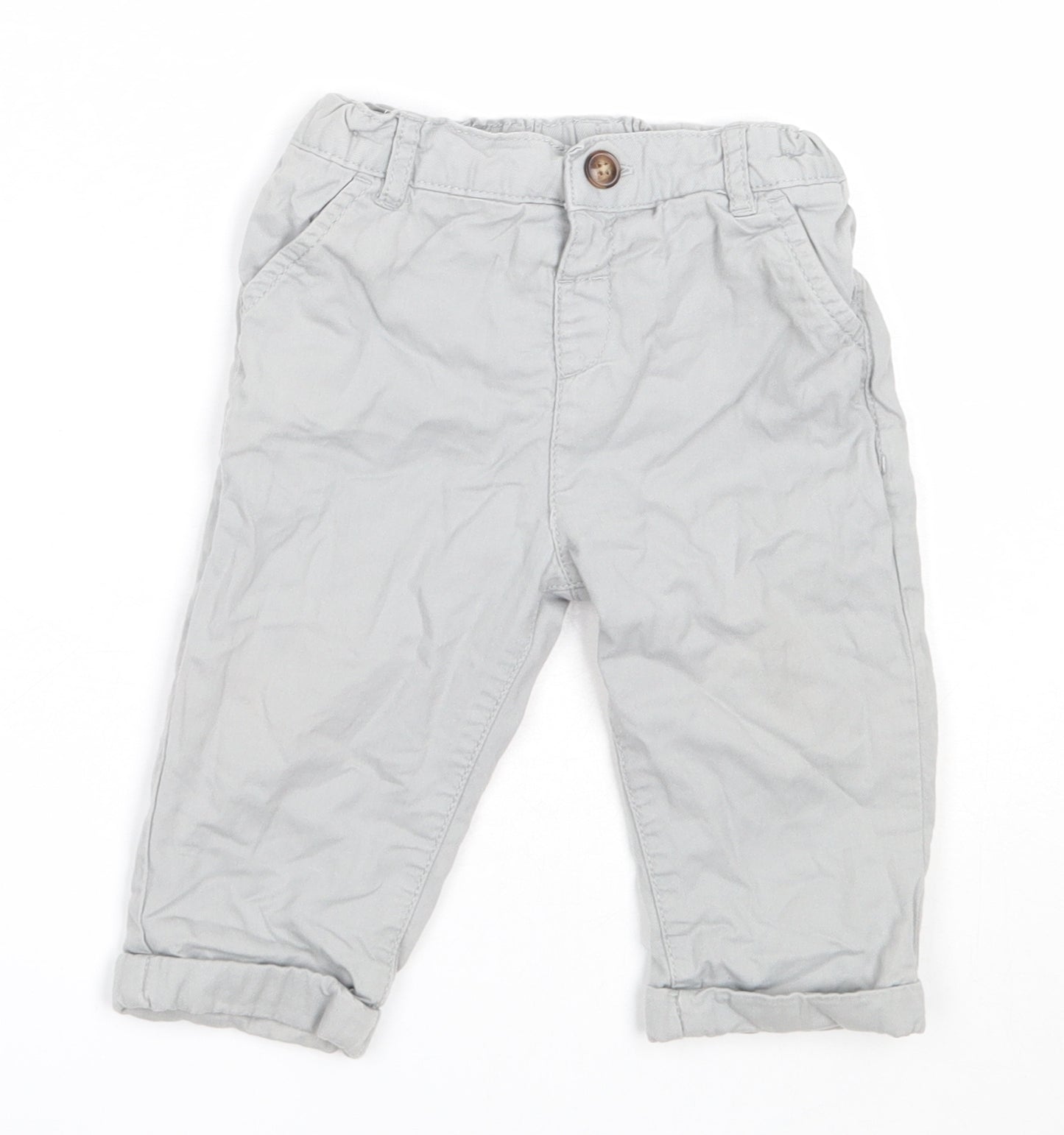 Marks and Spencer Boys Grey  Cotton Capri Trousers Size 9-12 Months  Button
