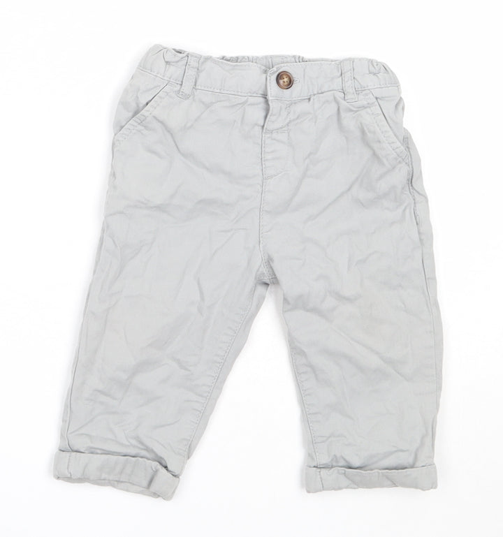Marks and Spencer Boys Grey  Cotton Capri Trousers Size 9-12 Months  Button