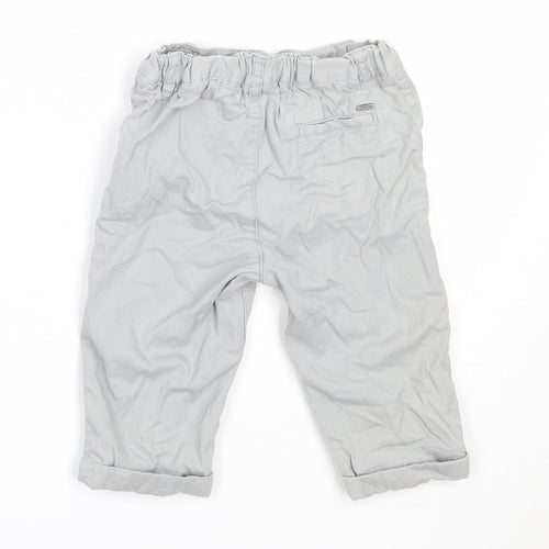 Marks and Spencer Boys Grey  Cotton Capri Trousers Size 9-12 Months  Button