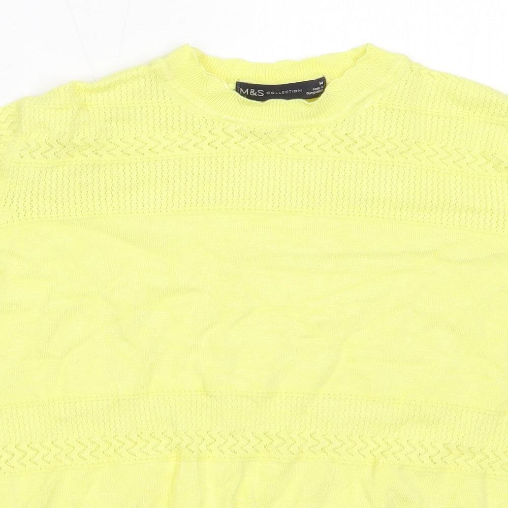 Marks and Spencer Womens Yellow Round Neck  Viscose Pullover Jumper Size 14