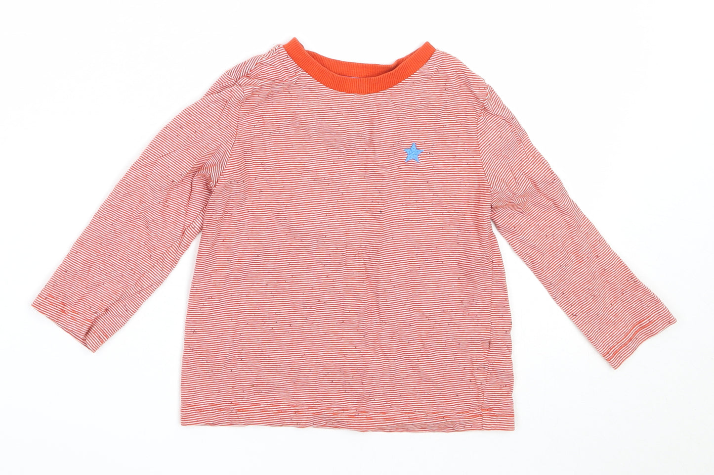 F&F Boys Red Striped Cotton Basic T-Shirt Size 3-4 Years Round Neck