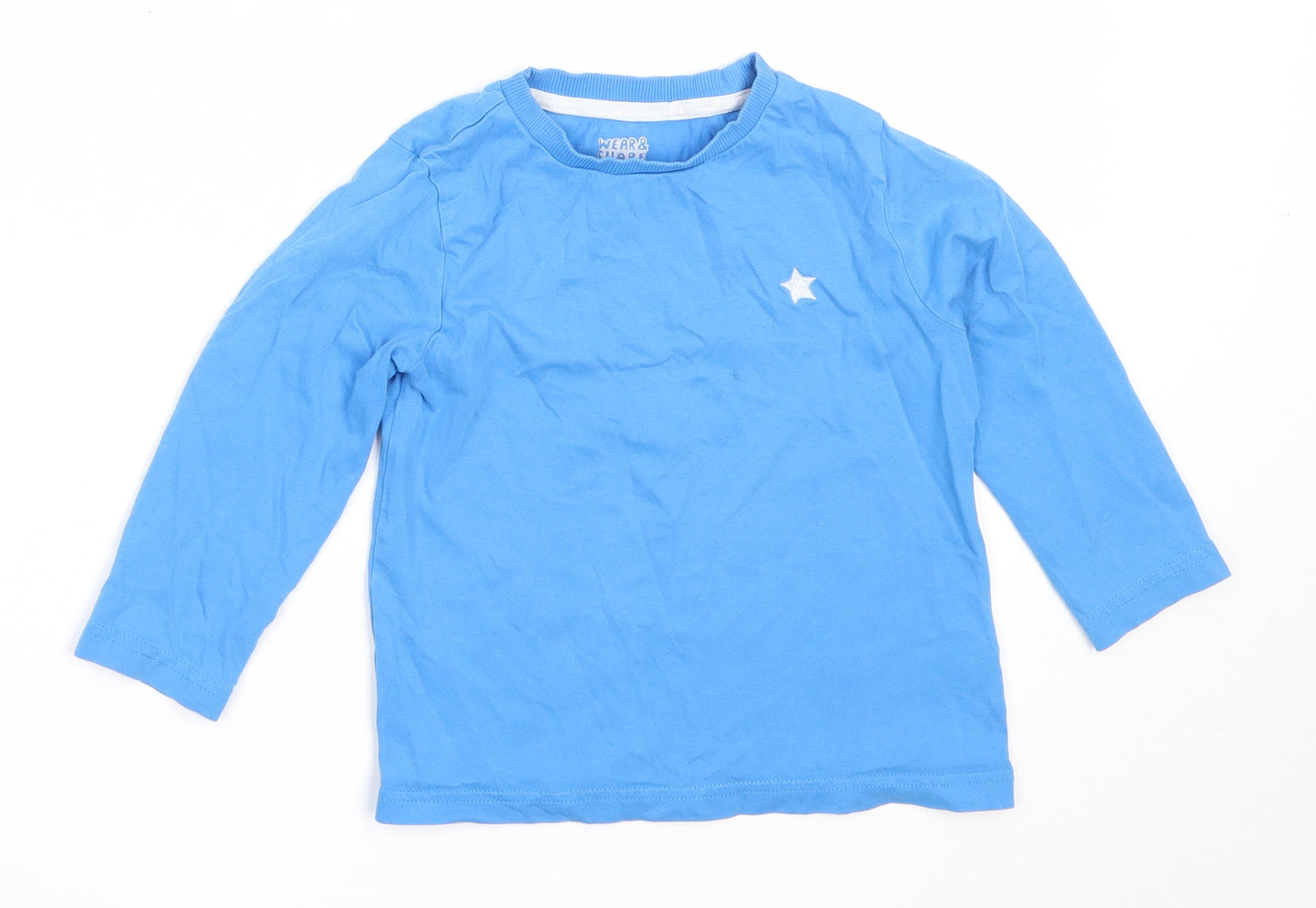 F&F Boys Blue  Cotton Basic T-Shirt Size 3-4 Years Round Neck