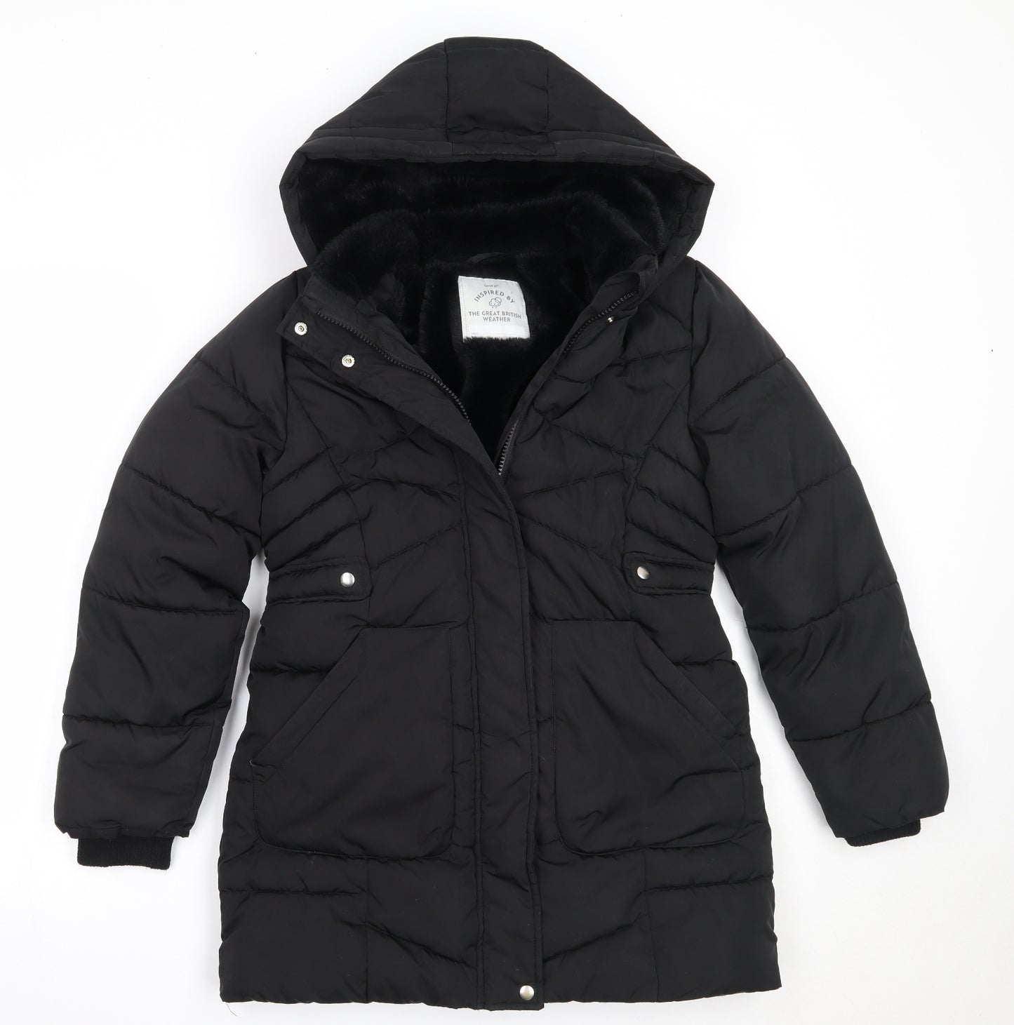 George Girls Black   Parka Coat Size 10-11 Years  Zip