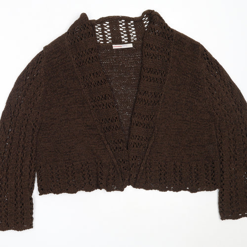 Papaya Womens Brown Round Neck  Acrylic Cardigan Jumper Size 14