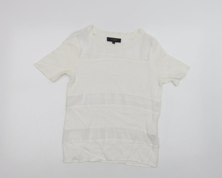 Selected Femme Womens White Viscose Basic Blouse Size 6 Crew Neck