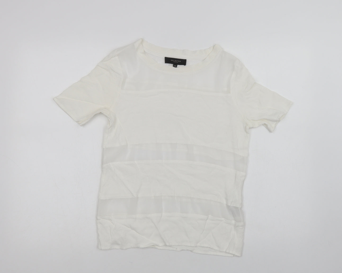Selected Femme Womens White  Viscose Basic Blouse Size 6 Crew Neck