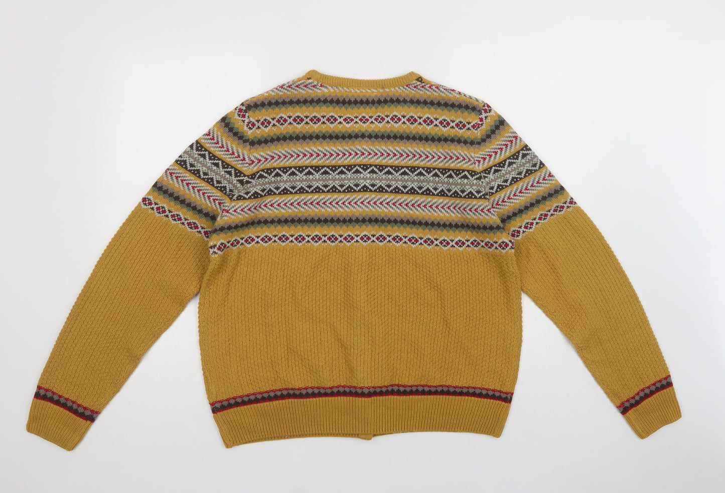 Country Ros Womens Yellow Round Neck Fair Isle Acrylic Cardigan Jumper Size L