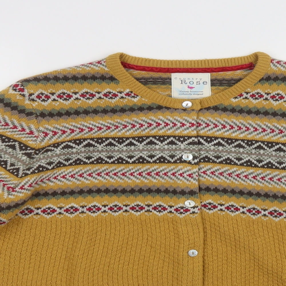 Country Ros Womens Yellow Round Neck Fair Isle Acrylic Cardigan Jumper Size L