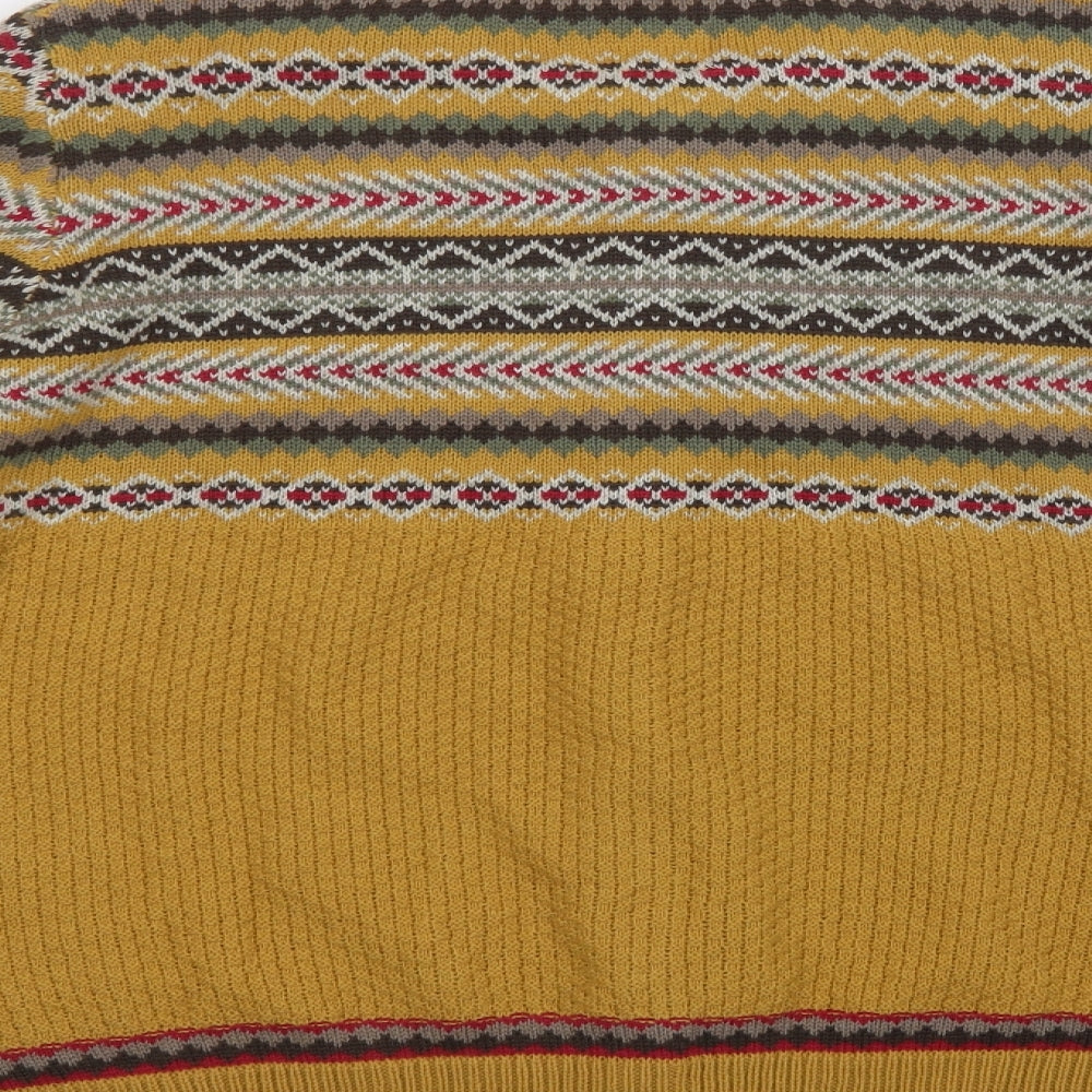 Country Ros Womens Yellow Round Neck Fair Isle Acrylic Cardigan Jumper Size L