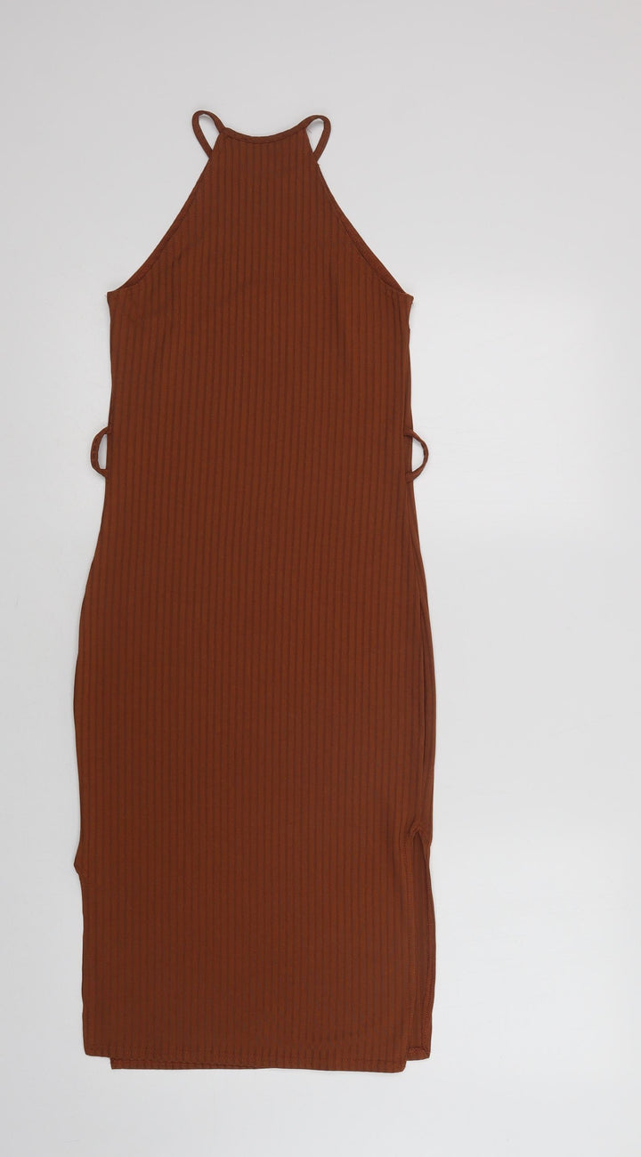 Select Womens Brown Polyester Bodycon Size 6 High Neck