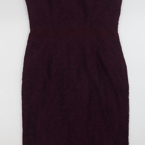 Fever London Womens Purple  Nylon Pencil Dress  Size 14  Off the Shoulder Zip - Lace Overlay