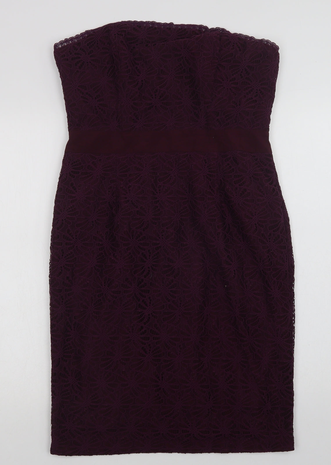Fever London Womens Purple  Nylon Pencil Dress  Size 14  Off the Shoulder Zip - Lace Overlay