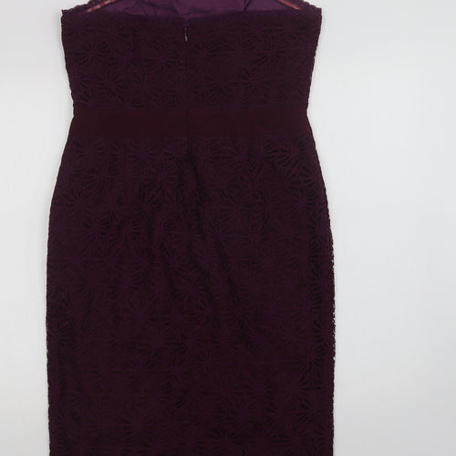 Fever London Womens Purple  Nylon Pencil Dress  Size 14  Off the Shoulder Zip - Lace Overlay