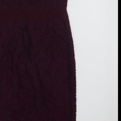 Fever London Womens Purple  Nylon Pencil Dress  Size 14  Off the Shoulder Zip - Lace Overlay
