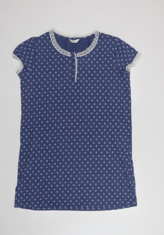 Dunnes Stores Womens Blue Geometric Cotton Chemise Dress Size M  Button - Lace Detail