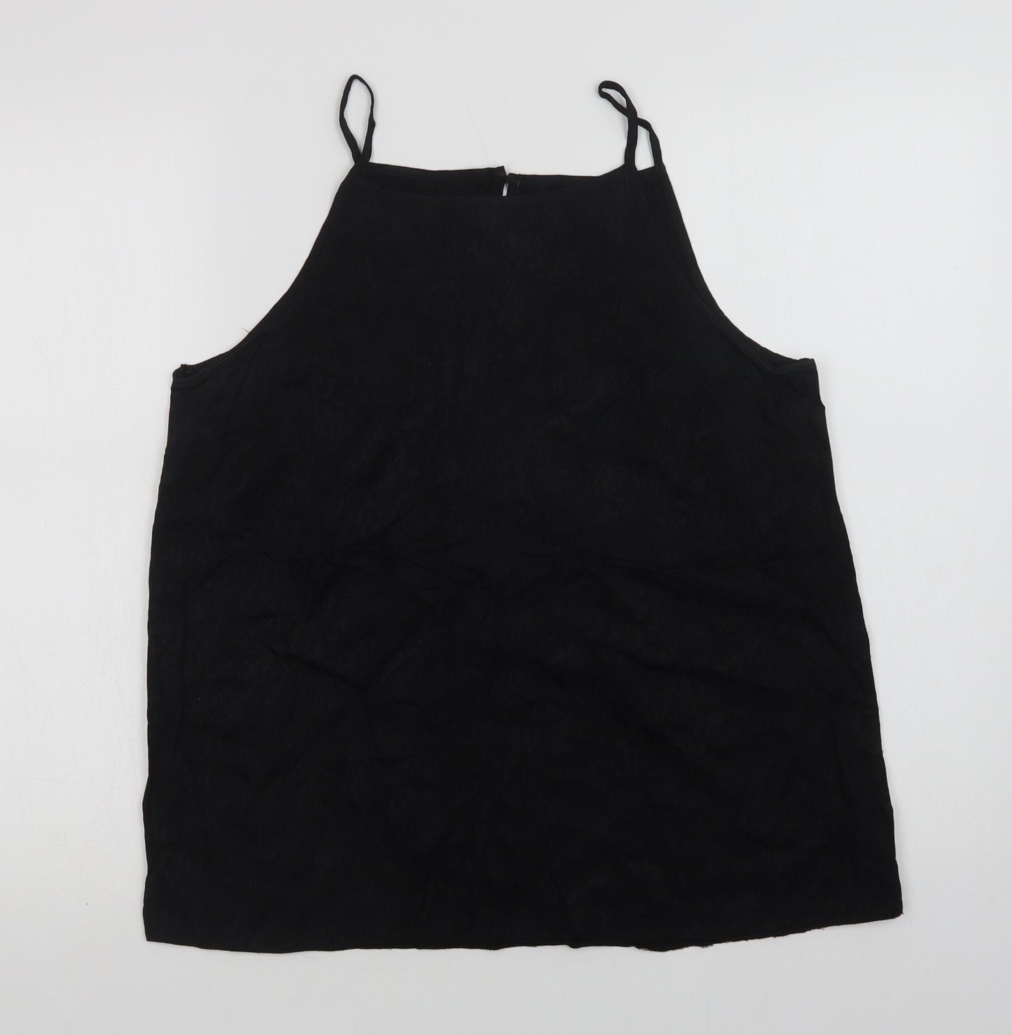 Preworn Womens Black Animal Print Viscose Camisole Blouse Size 14 Square Neck