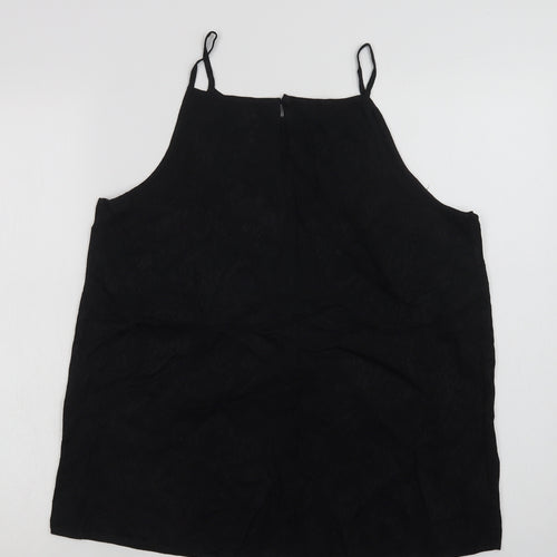Preworn Womens Black Animal Print Viscose Camisole Blouse Size 14 Square Neck