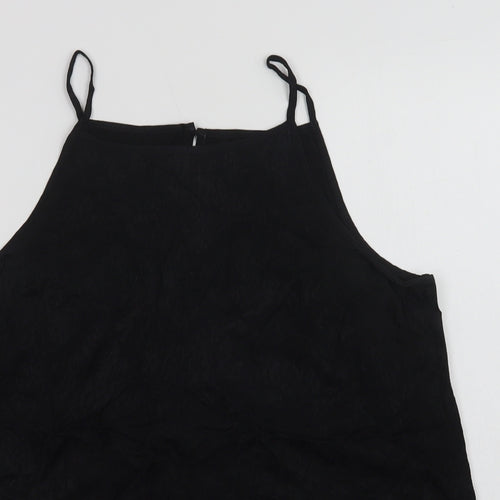 Preworn Womens Black Animal Print Viscose Camisole Blouse Size 14 Square Neck