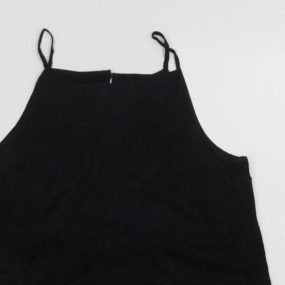 Preworn Womens Black Animal Print Viscose Camisole Blouse Size 14 Square Neck