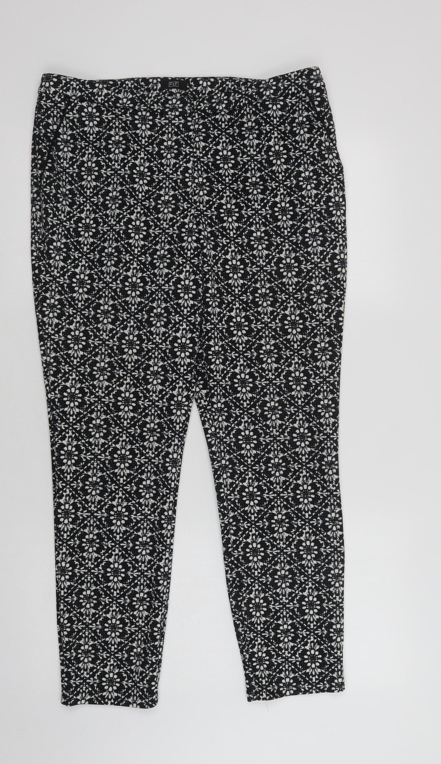 F&F Womens Black Floral Polyester Dress Pants Trousers Size 14 L27 in Regular Hook & Eye