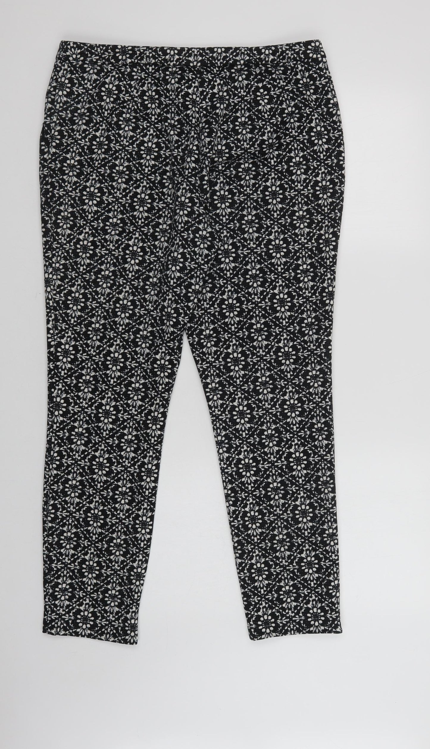 F&F Womens Black Floral Polyester Dress Pants Trousers Size 14 L27 in Regular Hook & Eye