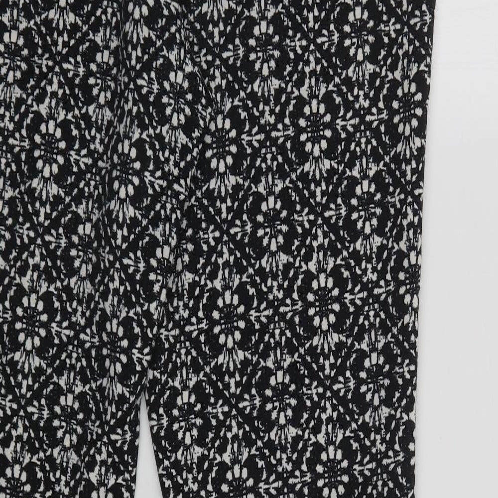 F&F Womens Black Floral Polyester Dress Pants Trousers Size 14 L27 in Regular Hook & Eye